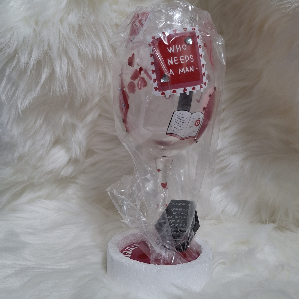 Who Needs a Man Wine Glass - Red and White - Collectible, Whimsical, Gift